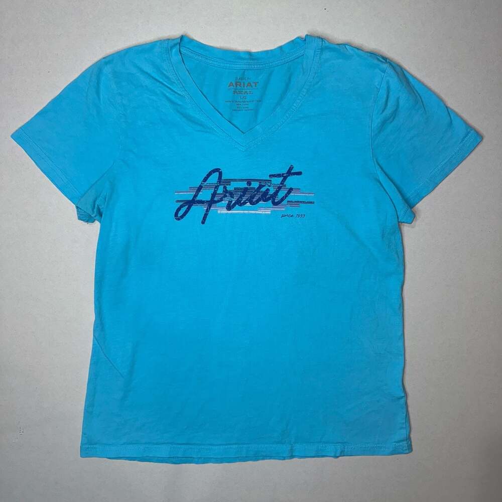 Ariat REAL Women's Blue V-Neck Graphic T-Shirt Size Large